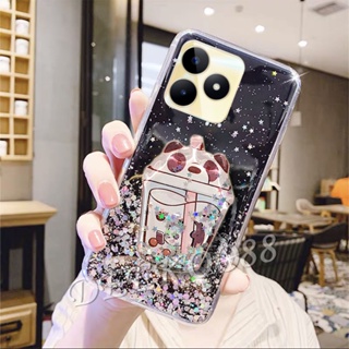 เคสโทรศัพท์มือถือ TPU นิ่ม ปิดด้านหลัง ลายการ์ตูนหมีชานมน่ารัก สีชมพู สําหรับ Realme C53 C55 NFC 10T 10 Pro+ Pro 5G Coca-Cola Edition 4G Plus