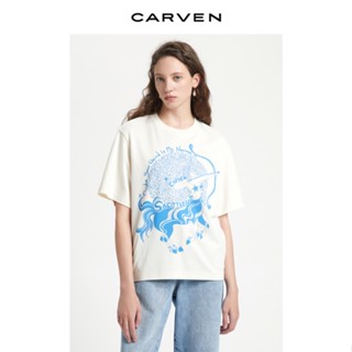 Carven เสื้อยืดคอกลม แขนสั้น ผ้าฝ้าย พิมพ์ลายการ์ตูน Sagittarius แฟชั่นฤดูใบไม้ผลิ ฤดูร้อน สําหรับผู้หญิง