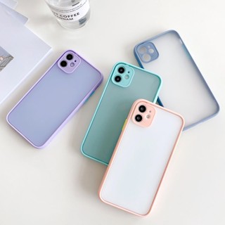 เคสไอโฟน Case สําหรับ iPhone 11 12 13 14 Pro Max 7 8 Plus 6 6s SE XR mini เคสโทรศัพท์มือถือแบบแข็ง สีแคนดี้ กันรอยกล้อง