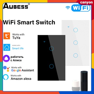 1/2/3/4 Gang Wifi Smart Light Touch Switch Waterproof Wall Touch Switch App รีโมทคอนโทรล รองรับการควบคุมด้วยเสียงทำงานร่วมกับ Alexa/google Home canyon