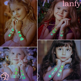 Lanfy สติกเกอร์รอยสักชั่วคราว ลายการ์ตูนไดโนเสาร์ เรืองแสง ทนทาน กันเหงื่อ หลากสี ของเล่นเสริมความงาม สําหรับเด็ก 5 ชิ้น