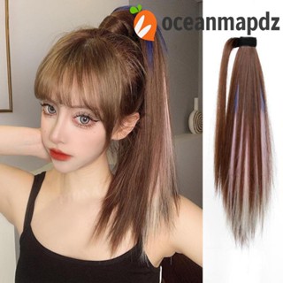 OCEANMAPDZ วิกผมหางม้าสังเคราะห์ แบบยาวตรง ซ่อนได้ สีน้ําตาล สีดํา สําหรับผู้หญิง