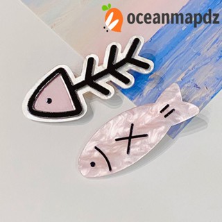 Oceanmapdz กิ๊บติดผมหน้าม้า รูปกระดูกปลา สีชมพู Y2K สําหรับเด็กผู้หญิง