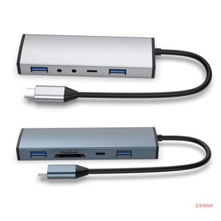 Zzz 5-in-1 อะแดปเตอร์ฮับ USB C พร้อมฮับ USB 3 0 และตัวอ่าน SD TF