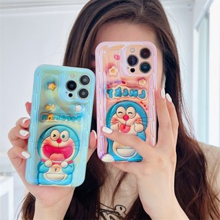 เคสโทรศัพท์มือถือแบบนิ่ม กันกระแทก ลายการ์ตูนโดราเอมอน 3D แต่งแสงสีฟ้า สําหรับ Iphone 14 13 12 Pro Max 11