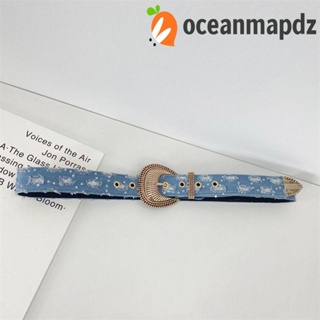 OCEANMAPDZ เข็มขัดผู้หญิง เข็มขัดกระดุม ปรับได้ เข้ากับทุกการแต่งกาย สไตล์ Y2k เข็มขัดดอกไม้ หัวเข็มขัดโลหะ ตกแต่งชุด ด้านข้างกว้าง หัวเข็มขัดดอกไม้