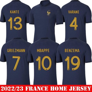 Si เสื้อยืดกีฬาแขนสั้น ลายทีมชาติฟุตบอล World Cup Mbappe Kante Griezmann Varane Benzema 22-23 ชุดเหย้า