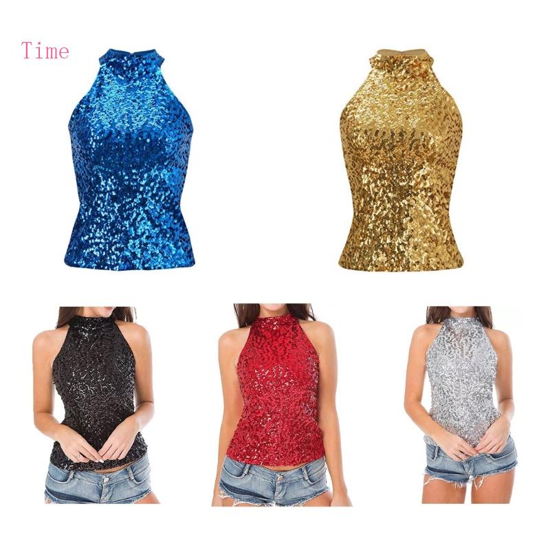 เสื้อครอปท็อปแขนกุด ประดับเลื่อม แต่งกลิตเตอร์ สําหรับผู้หญิง