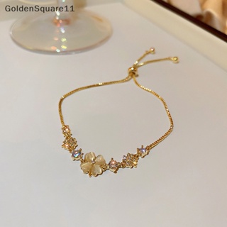 Goldensquare สร้อยข้อมือ ประดับโอปอล พลอยเทียม สีทอง ปรับได้ แฟชั่น สําหรับผู้หญิง