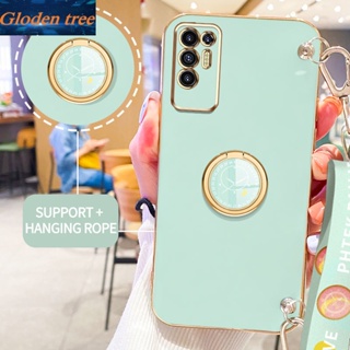 เคสโทรศัพท์มือถือ ลายต้นไม้ Gloden พร้อมขาตั้ง และสายคล้อง สําหรับ Infinix Tecno Pova 2 Pova 3 Tecno Pova Neo LE7n LE6 LE6h