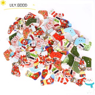 LILY กระดุมไม้ สําหรับตกแต่งเสื้อผ้า ปีใหม่ 50 ชิ้น