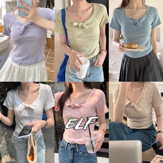 เสื้อครอปแขนสั้น ประดับโบว์ แฟชั่นฤดูร้อน สําหรับผู้หญิง