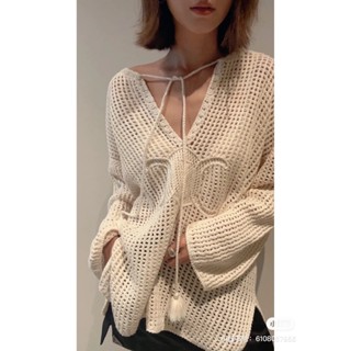 MLAN CEL * N 2023 spring and summer new letter embroidery logo hollow-out crochet Arc de Triomphe knitted top womens casual fashion all-match