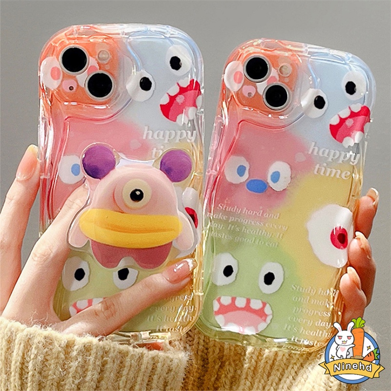 เคสโทรศัพท์มือถือแบบนิ่ม ใส ลายการ์ตูนมอนสเตอร์น่ารัก หลากสี พร้อมที่ตั้งวาง สําหรับ OPPO A18 A38 A17 A17K A57 A77 A77s A16 A15 A15s A3s A5s A78 A76 A96 A74 A54 A55 A93 A94 A95 A53 A9 A5
