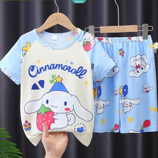 ชุดนอน เสื้อแขนสั้น กางเกงขาสั้น พิมพ์ลายการ์ตูน Sanrio Kuromi Melody Cinnamon น่ารัก สไตล์เกาหลี สําหรับเด็ก [GM]