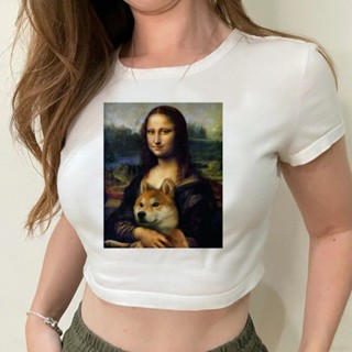 เสื้อครอปท็อป Mona Lisa สไตล์โกธิค แฟชั่นฮาราจูกุ สําหรับผู้หญิง