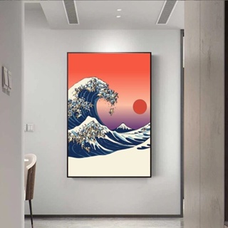 โปสเตอร์ผ้าใบ ลาย The Great Wave Off Kanagawa สไตล์โมเดิร์น สําหรับตกแต่งผนัง