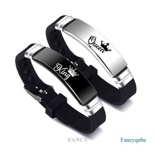 Fancy 2 ชิ้น / เซต สเตนเลส มงกุฎ ราชินี ราชินี อินเทรนด์ กีฬา ซิลิโคน สร้อยข้อมือคู่ กําไลข้อมือ Unisex คนรัก สร้อยข้อมือ ของขวัญ