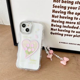 เคสโทรศัพท์มือถือ กันลื่น ลายดอกทิปลิปน่ารัก พร้อมสายโซ่คล้อง สําหรับ iPhone 14Pro Max 14Pro 14 13 Pro 13Pro Max 12 Pro Max 12 Pro 12 11