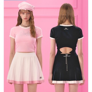 Weird Market x Barbie Rhinestone Top knitted pleated tennis skirt เสื้อยืดสกรีนเพชรบาร์บี้ กระโปรงเทนนิส พลีทสั้น