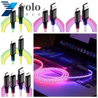 Yolo สายชาร์จโทรศัพท์มือถือ USB Type C 66W 6A RGB RGB ชาร์จเร็ว Type C Micro USB 3 IN 1 หลากสี