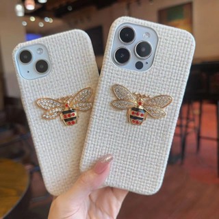 เคส iPhone 13 เคสโทรศัพท์มือถือ ลายผึ้ง ประดับเพชร สีขาว สําหรับ iPhone 14 Pro  13  11  7 8 plus  12 Promax