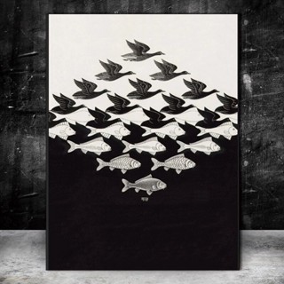 Sky &amp; Water, 1938 Mc. Escher โปสเตอร์ภาพยนต์ และภาพพิมพ์บนผ้าใบ สําหรับตกแต่งผนังบ้าน 0711