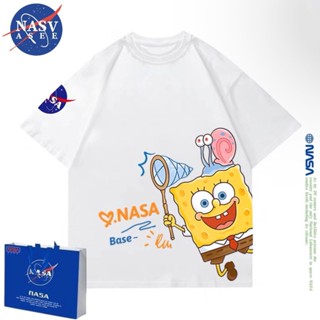 ส่งเร็ว เสื้อยืดแขนสั้น ผ้าฝ้ายแท้ พิมพ์ลาย SpongeBob SquarePants สําหรับเด็กผู้ชาย