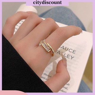 &lt;citydiscount&gt; แหวนนิ้วมือ สองชั้น เรขาคณิต แวววาว ปรับได้ เปิด สไตล์เกาหลี ทองแดง ผู้หญิง แหวนนิ้ว สีเงิน สวมใส่ทุกวัน