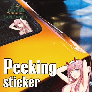 Earlfamily สติกเกอร์ ลาย Zero Two Peeker ขนาด 13 ซม. x 12.3 ซม. สําหรับตกแต่งหน้าต่างรถยนต์