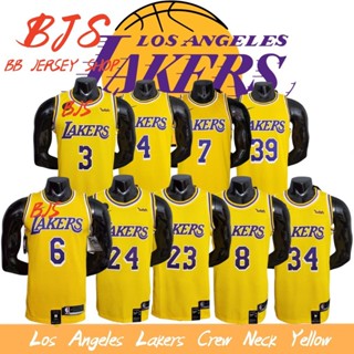 【BJS �� Los Angeles Lakers เลขที่. เสื้อกีฬาบาสเก็ตบอล คอกลม สีเหลือง 6JAMES