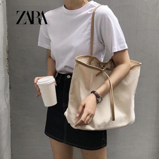 Zara กระเป๋าสะพายไหล่ลําลอง ผ้าแคนวาส ความจุขนาดใหญ่ แบบพกพา สําหรับสตรี