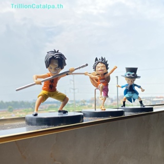 Trillioncatalpa โมเดลฟิกเกอร์ PVC อนิเมะ One Piece Luffy Ace Sabo พร้อมแท่งไม้ ของเล่นสําหรับเด็ก 3 ชิ้น ต่อชุด