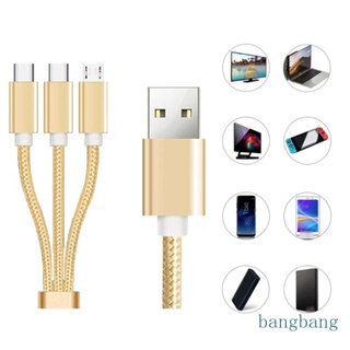 Bang 3 in 1 สายชาร์จเร็ว พร้อมพอร์ต MicroUSB ตัวผู้ 2 Type C 1 สําหรับโทรศัพท์มือถือ แท็บเล็ต