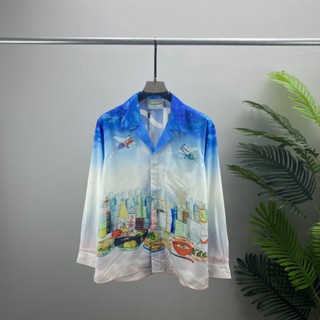 GO6V CASABLANCA fashion brand European long-sleeved shirt blue sun letter printed pattern mens and womens shirt in stock