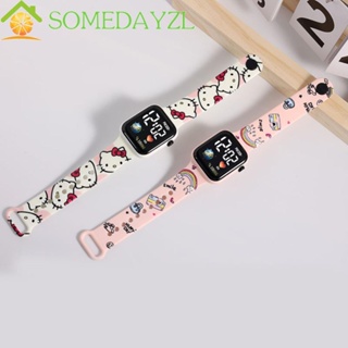 Somedayzl นาฬิกาข้อมืออิเล็กทรอนิกส์ LED ทรงสี่เหลี่ยม พิมพ์ลายการ์ตูนคิตตี้ สําหรับเด็กนักเรียน