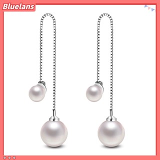 Bluelans ต่างหูสตั๊ด จี้ไข่มุกเทียม ห้อยโซ่ยาว เครื่องประดับแฟชั่น สําหรับผู้หญิง