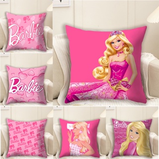 ปลอกหมอน ผ้าโพลีเอสเตอร์ ทรงสี่เหลี่ยม พิมพ์ลาย Disney Barbie Princess สีชมพู สําหรับตกแต่งบ้าน ห้องนอน โซฟา