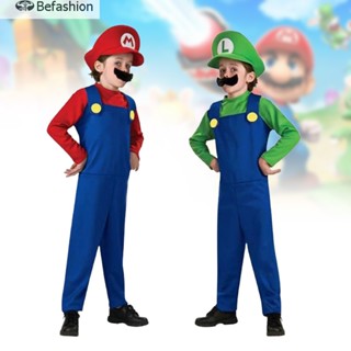 Super Mario Bros. ชุดเครื่องแต่งกาย ฟิกเกอร์ One-Piece Role Play Wearing Set Super Mario Bros สําหรับเด็ก ชุดเครื่องแต่งกาย ฟิกเกอร์ One-Piece Role Play พร้อมหมวก และเครา สําหรับเด็ก