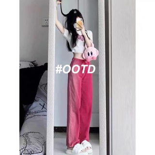 OOTD SHOP กางเกงขายาว กางเกงยีนส์ผู้หญิง ผู้หญิงแฟชั่นเกาหลี A97L0PN