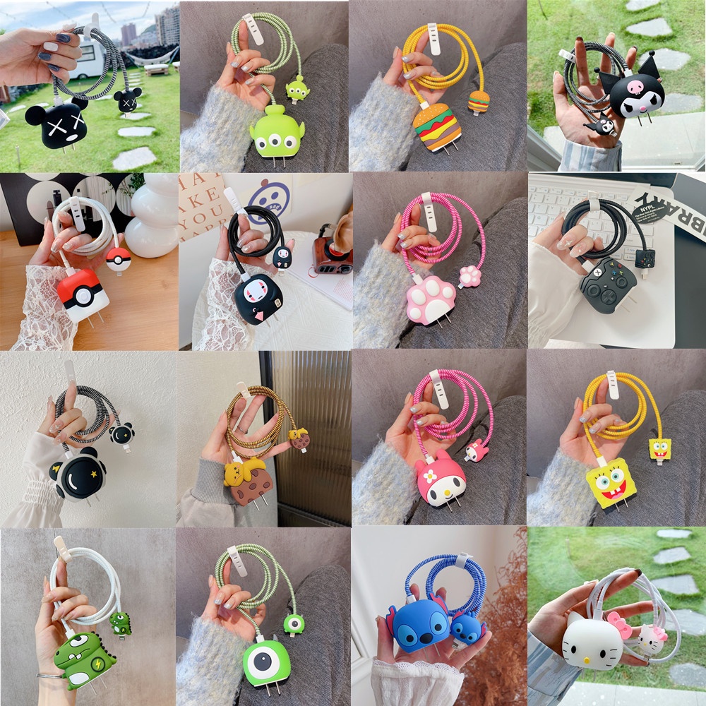 54 สีการ์ตูน Cinnamoroll สตรอเบอร์รี่หมี Eyed Monster ซิลิโคน USB Cable changer Protector ข้อมูลสายส