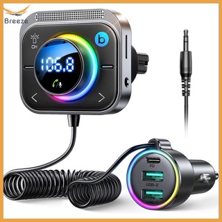 Breeze อะแดปเตอร์รับส่งสัญญาณวิทยุ FM AUX ไร้สาย PD QC3.0 3 พอร์ต แฮนด์ฟรี สําหรับรถยนต์