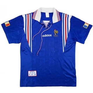 เสื้อกีฬาแขนสั้น ลายทีมชาติฟุตบอล 96 French Home คุณภาพสูง สไตล์วินเทจ