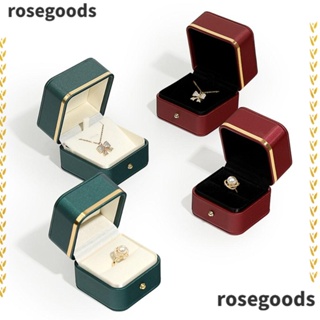 Rosegoods1 กล่องแหวน หนัง PU กํามะหยี่ ทรงสี่เหลี่ยม ทนทาน สีทอง สําหรับใส่เครื่องประดับ แหวนหมั้น