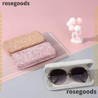 Rosegoods1 กล่องเก็บแว่นตา แบบแข็ง ประดับพลอยเทียม แบบพกพา สําหรับรถยนต์