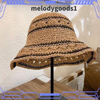 Melodygoods1 หมวกฟางสาน ทรงบักเก็ต กันแดด ป้องกันรังสียูวี สไตล์เกาหลี ฮาวาย เหมาะกับชายหาด กลางแจ้ง