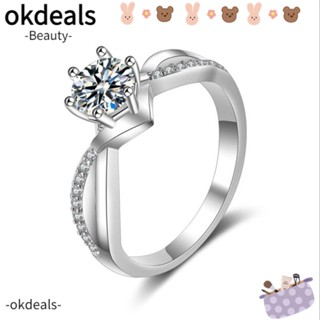 Okdeals แหวนแต่งงาน เพชร อัลลอย สีเงิน ขนาด 5-10 สําหรับผู้หญิง