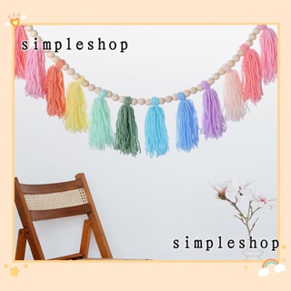 SIMPLE พู่ลูกปัดไม้ สีพาสเทล สําหรับแขวนตกแต่งผนังบ้าน