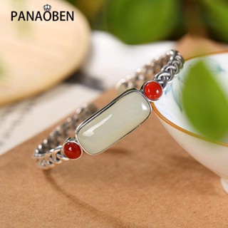 Panaoben ♥ สร้อยข้อมือ กําไลข้อมือ เงิน หยกธรรมชาติ ทัวร์มาลีน สีแดง สร้างสรรค์ เครื่องประดับ สําหรับผู้หญิง