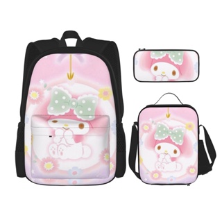 3 in 1 My Melody กระเป๋าเป้สะพายหลัง ใส่หนังสือ พิมพ์ลาย พร้อมกระเป๋าใส่กล่องอาหารกลางวัน ดินสอ สําหรับเดินทาง